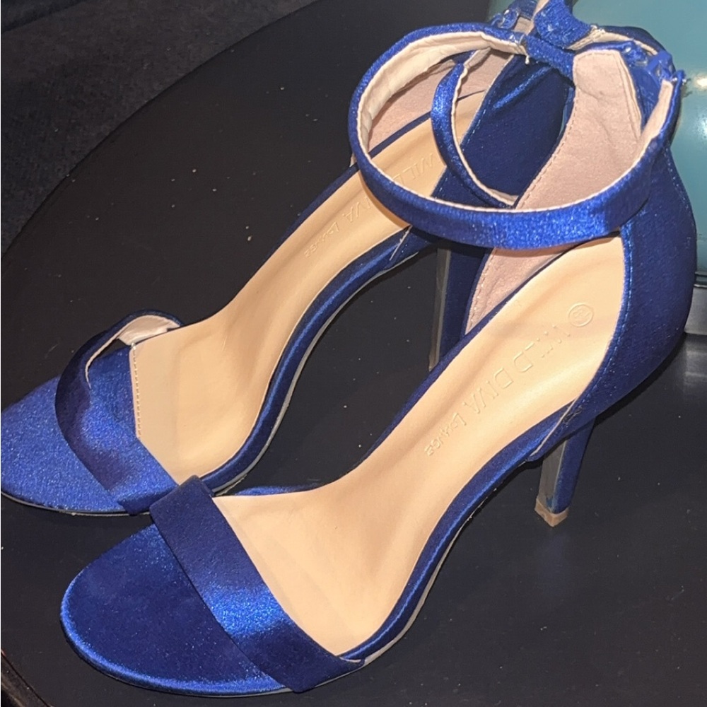 Satin Blue Ankle Strap Heels